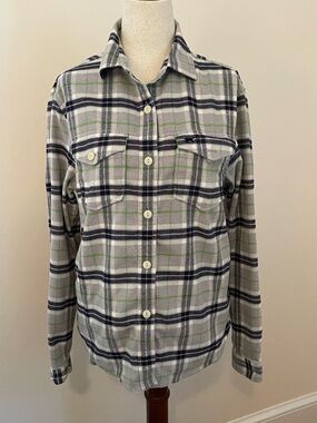 The Black Dog Flannel Plaid Shirt XS Gray Blue Green with Pockets